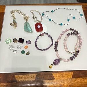 Vintage mix jewelry & gemstone lot amethyst jade quartz star emerald square cut